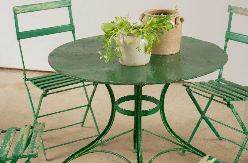 Mid Century French Circular Green Painted Cast Iron Garden Table